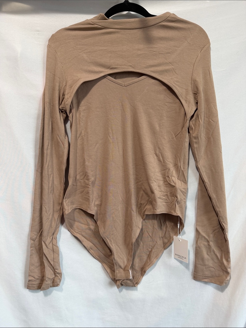 Women's Long Sleeve Cutout Bodysuit in Taupe